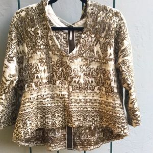 Free People Green Embroidered Knit Crop Poncho